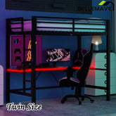 Bellemave® Gaming Metal Loft Bed with LED Light and Desk - Bellemave